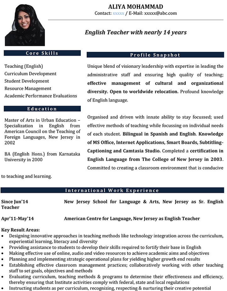 Ssurvivor Cv Format Of English Teacher